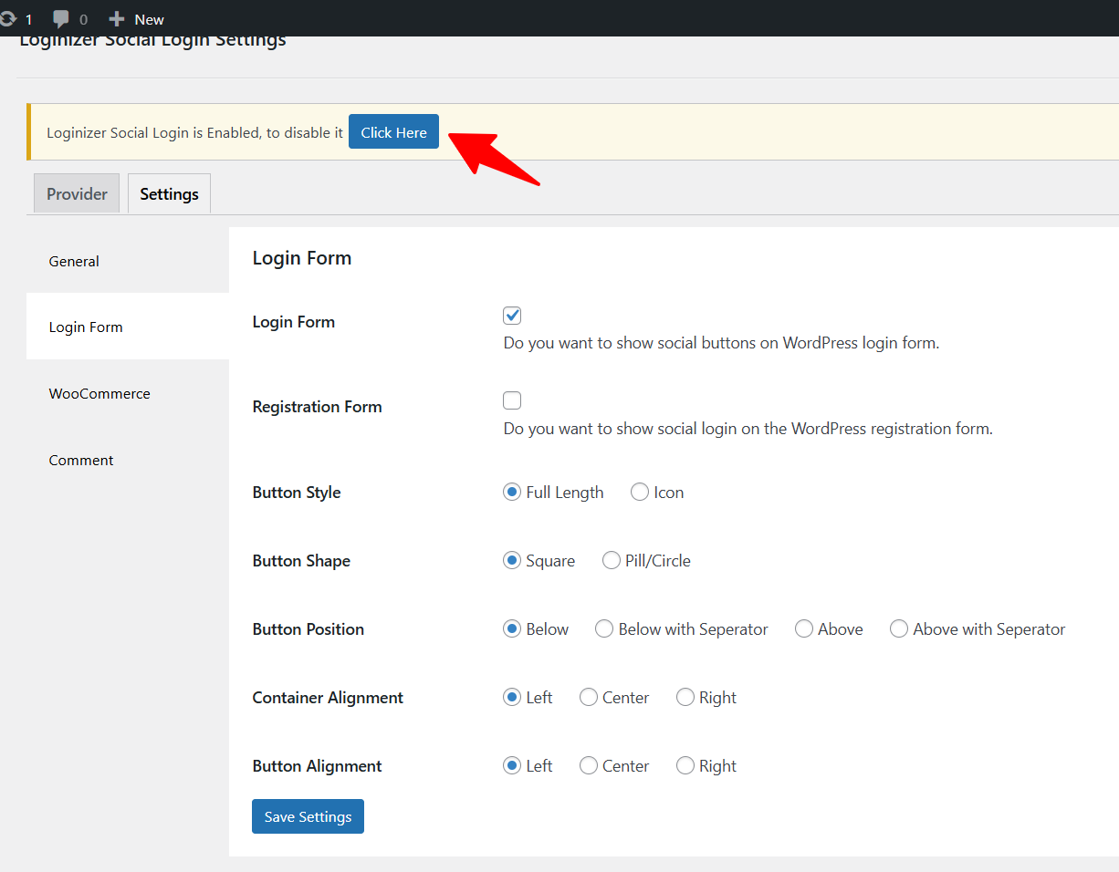 Button to quickly disable social login Button to quickly disable social login